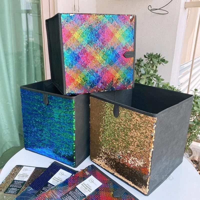 Practical and Fun Sequin Color Flip Foldable Large Storage Box